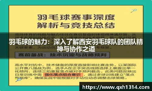 羽毛球的魅力：深入了解西安羽毛球队的团队精神与协作之道
